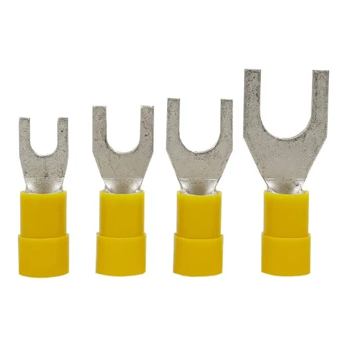 Kit de Terminal Elétrico Forquilha Pré-Isolado Amarelo 5,3 mm para Cabos de 6 mm² 100 Peças Wurth